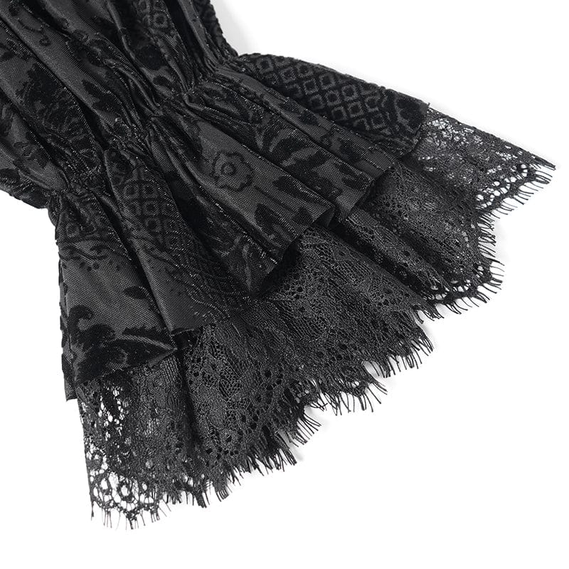 EVA LADY Women's Gothic Off-the-shoulder Ruffled Velvet Shirt Black