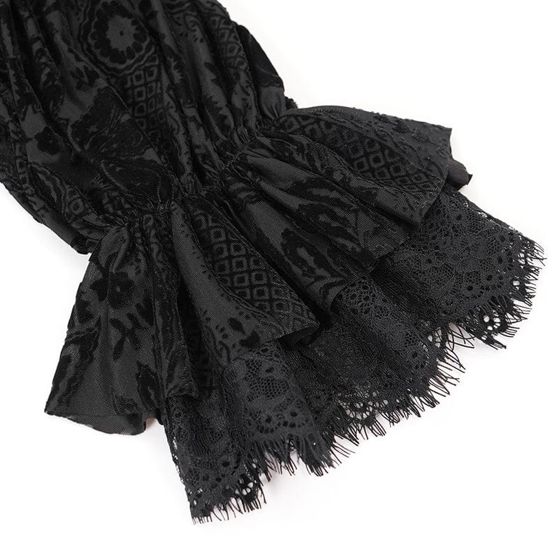 EVA LADY Women's Gothic Off-the-shoulder Ruffled Velvet Shirt Red