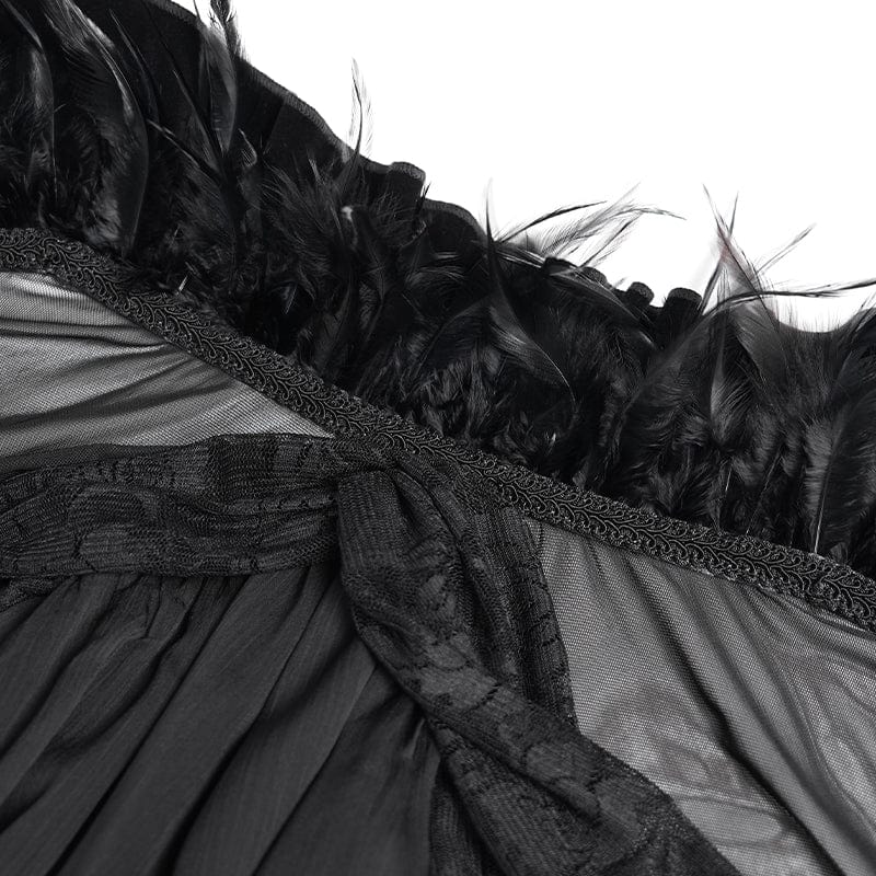 EVA LADY Women's Gothic Plumed Lace Velvet Cape