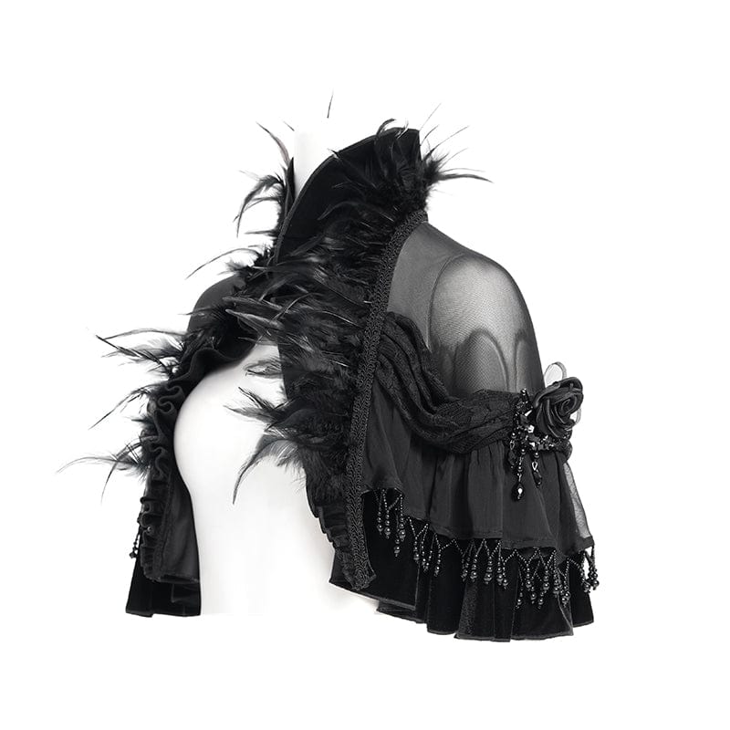 EVA LADY Women's Gothic Plumed Lace Velvet Cape