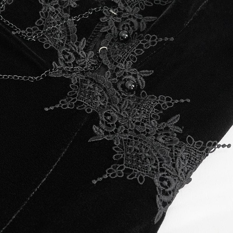 EVA LADY Women's Gothic Plunging Lace-up Lace Hem Slip Dress Black