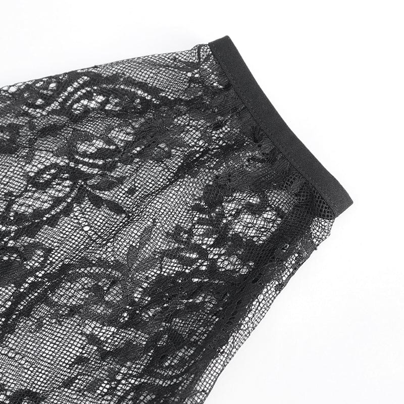 EVA LADY Women's Gothic Plunging Layered Lace Shirt with Oversleeves