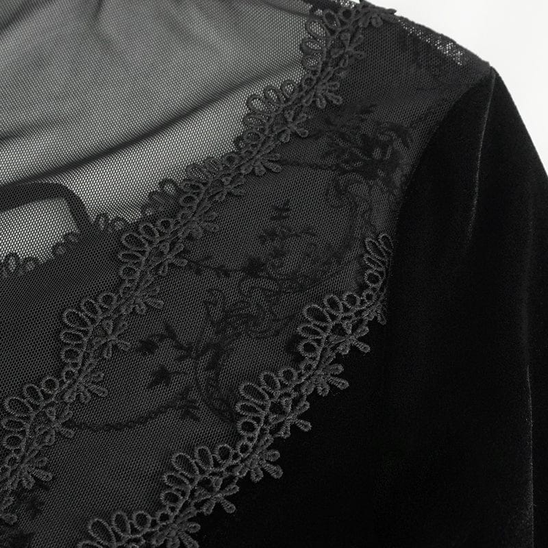 EVA LADY Women's Gothic Plunging Mesh Splice Velvet Dress