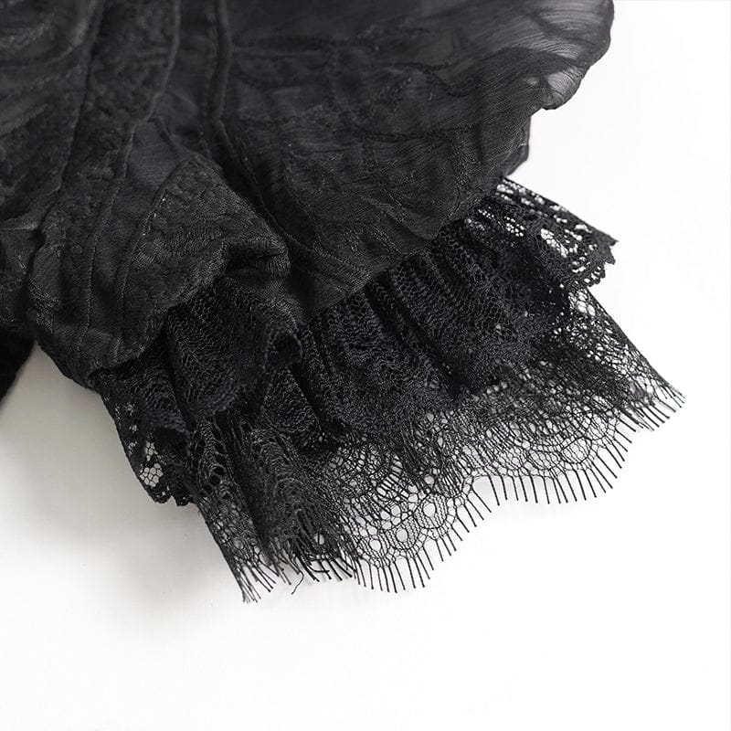 EVA LADY Women's Gothic Plunging Stand Collar Short Sleeved Maxi Dress Black