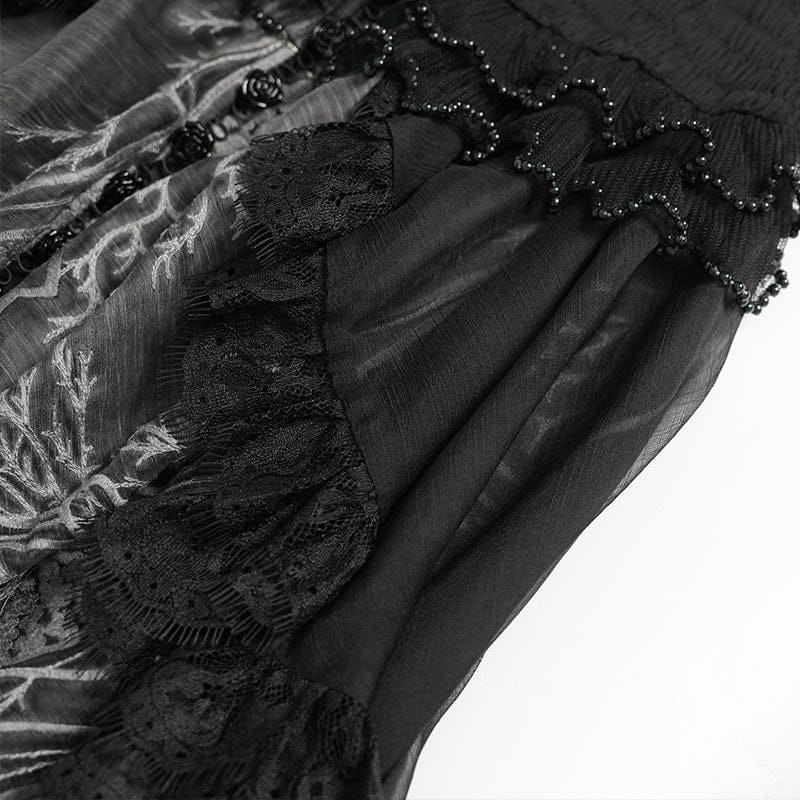 EVA LADY Women's Gothic Plunging Stand Collar Short Sleeved Maxi Dress Black-Grey