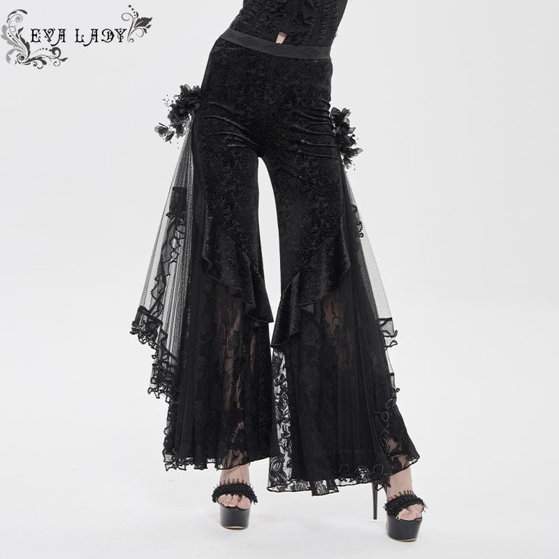 EVA LADY Women's Gothic Printed Mesh Floral Pants