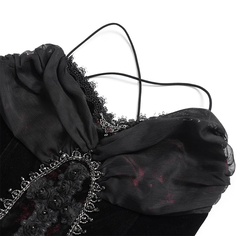 EVA LADY Women's Gothic Printed Tassels Lace-up Slip Dress