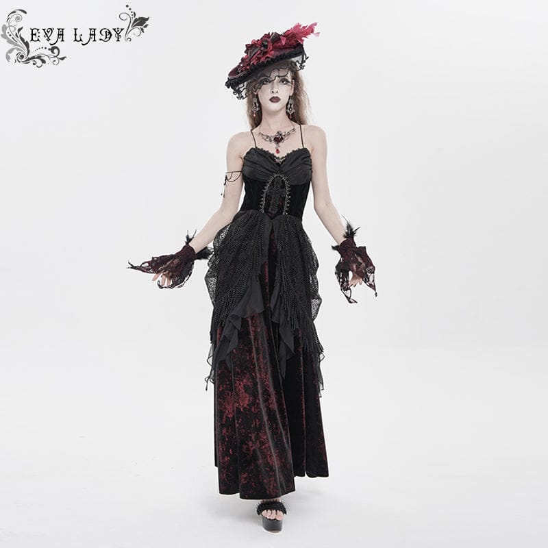 EVA LADY Women's Gothic Printed Tassels Lace-up Slip Dress