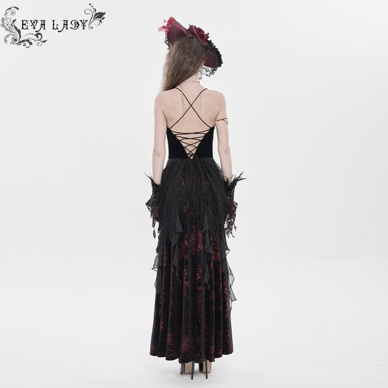 EVA LADY Women's Gothic Printed Tassels Lace-up Slip Dress