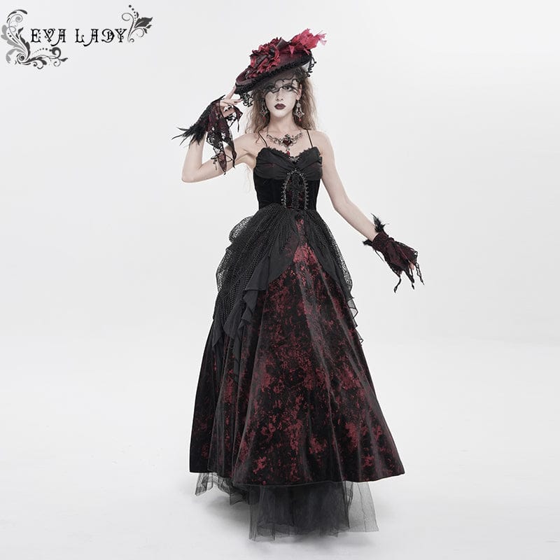 EVA LADY Women's Gothic Printed Tassels Lace-up Slip Dress Wedding Dress