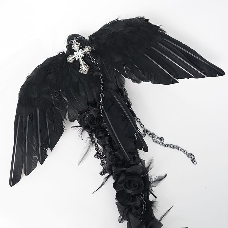 EVA LADY Women's Gothic Raven Cross Rose Chained Staff
