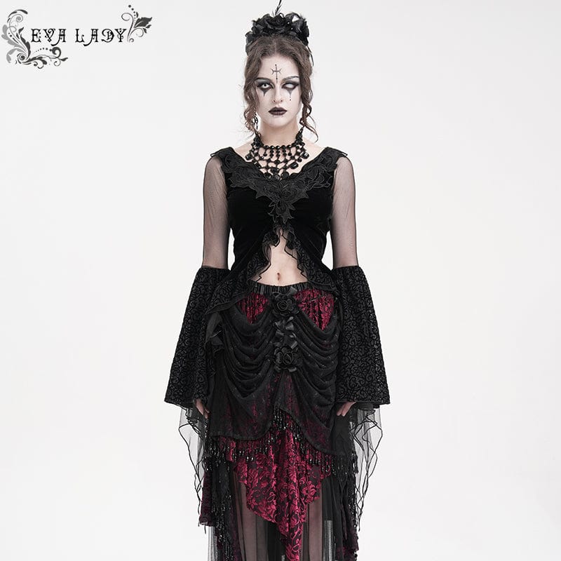 EVA LADY Women's Gothic Ripped Mesh Long Sleeved Crop Top