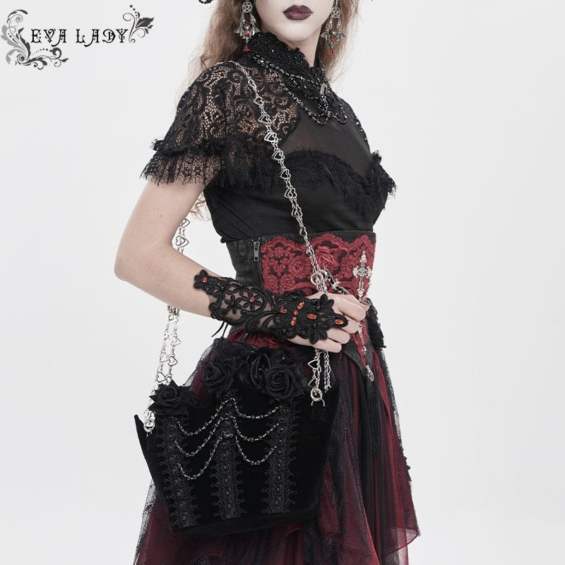 EVA LADY Women's Gothic Rose Beaded Chained Bag Black