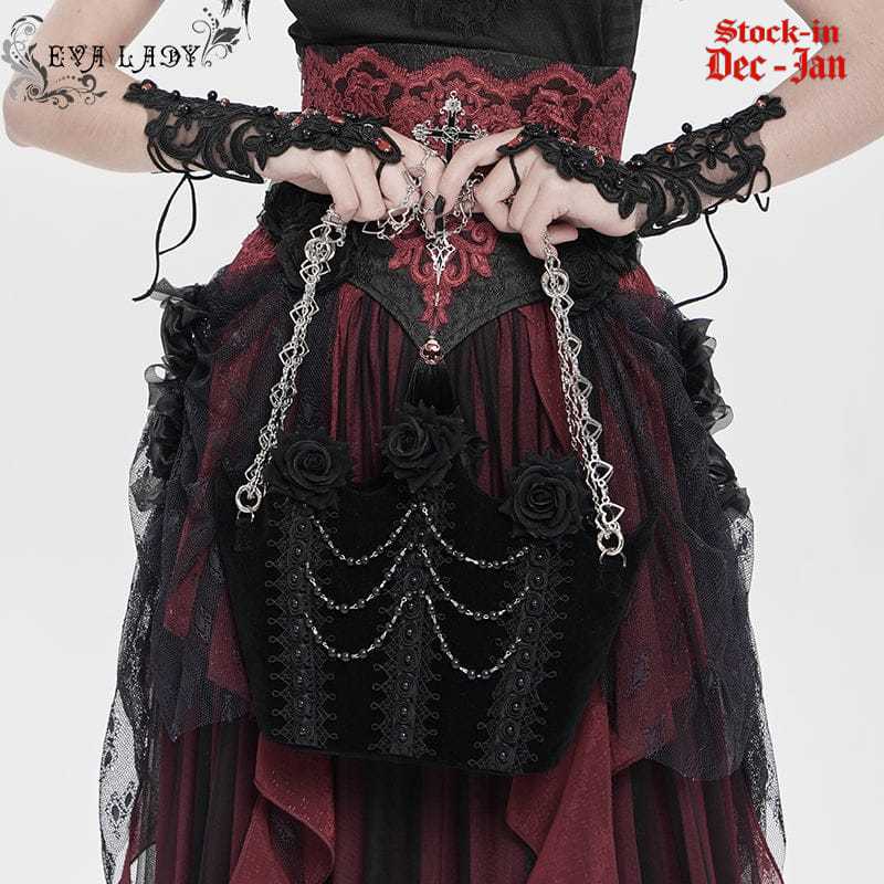 EVA LADY Women's Gothic Rose Beaded Chained Bag Black