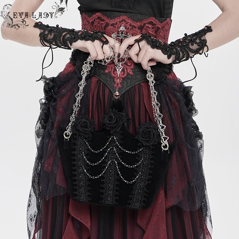 EVA LADY Women's Gothic Rose Beaded Chained Bag Black