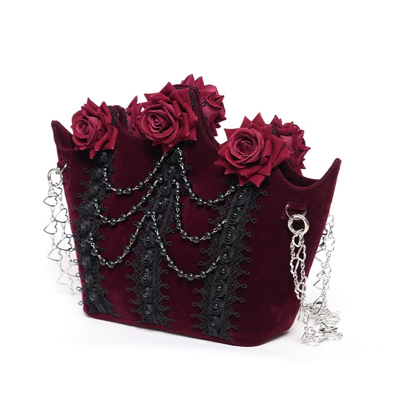 EVA LADY Women's Gothic Rose Beaded Chained Bag Red