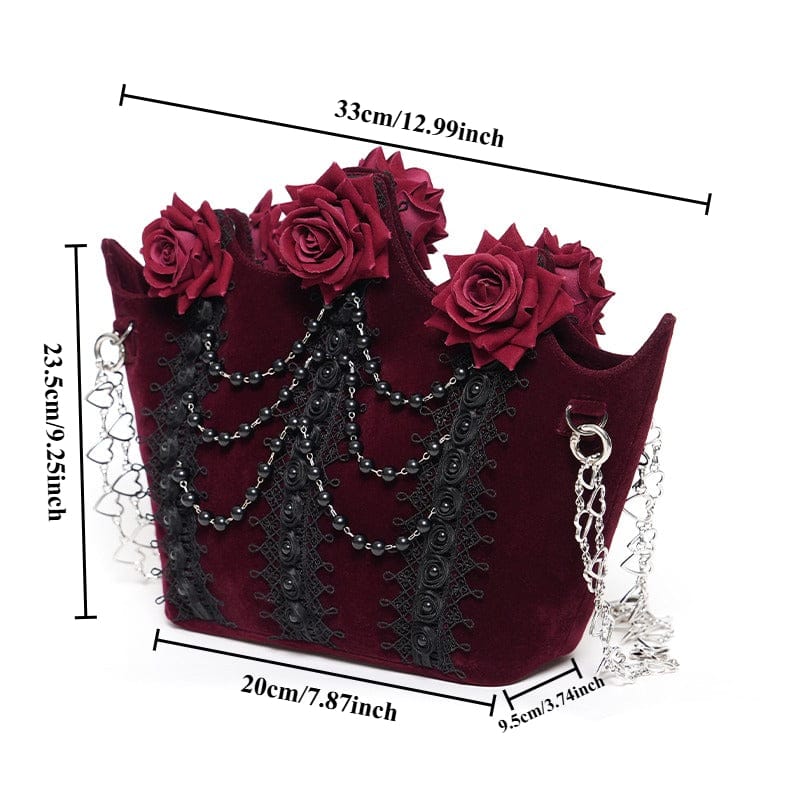 EVA LADY Women's Gothic Rose Beaded Chained Bag Red