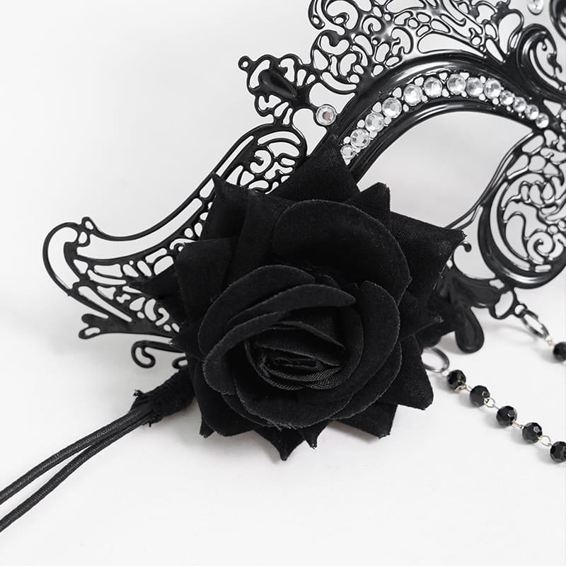 EVA LADY Women's Gothic Rose Beaded Fringe Cutout Mask Black