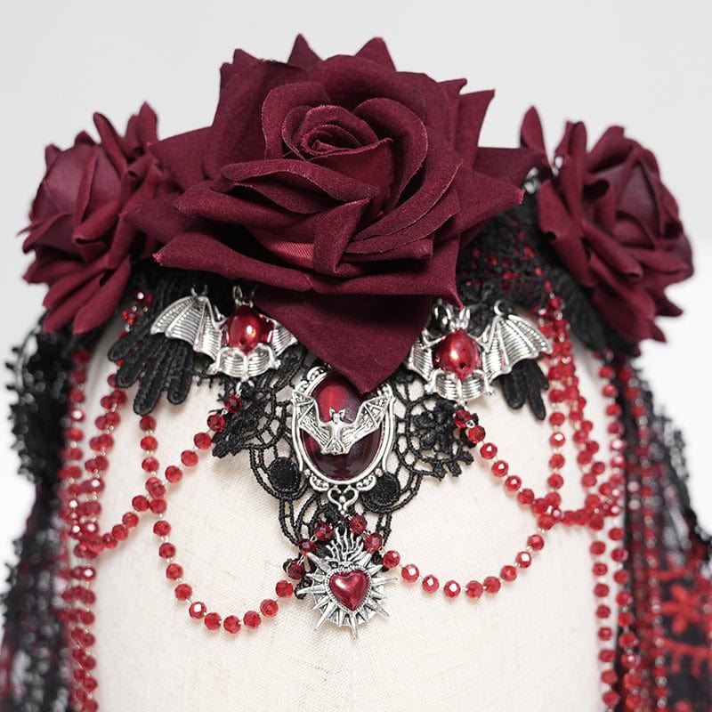 EVA LADY Women's Gothic Rose Beaded Mesh Headwear