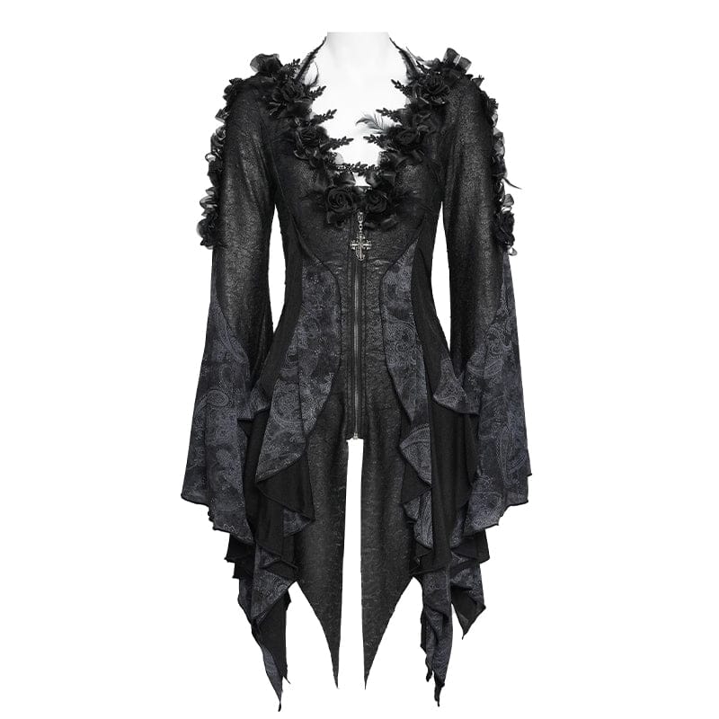 EVA LADY Women's Gothic Rose Feather Printed Long Sleeve Shirt