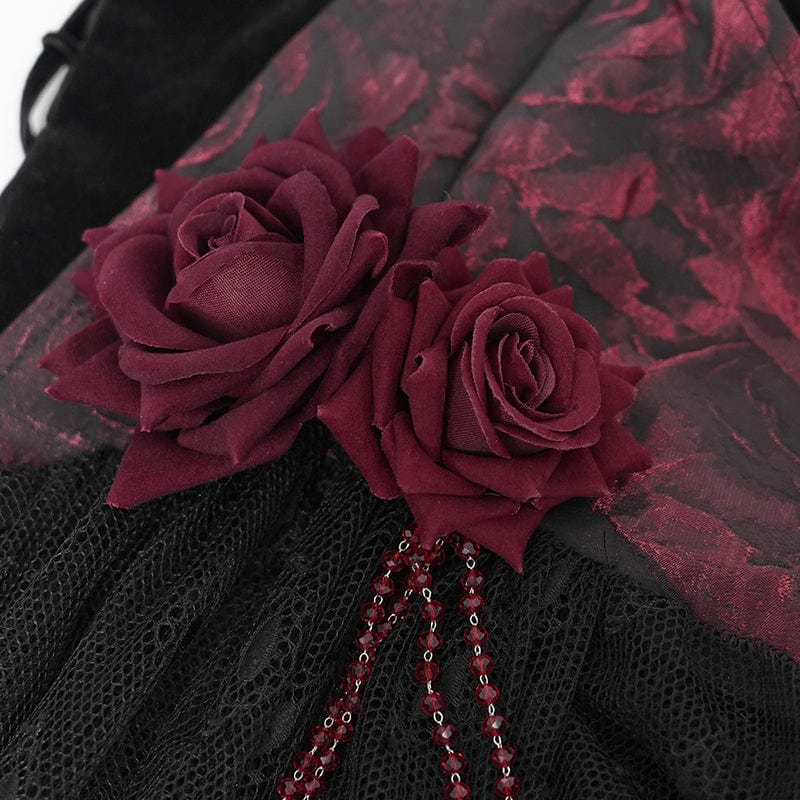 EVA LADY Women's Gothic Rose Heart Lace Splice Halterneck Shirt Red