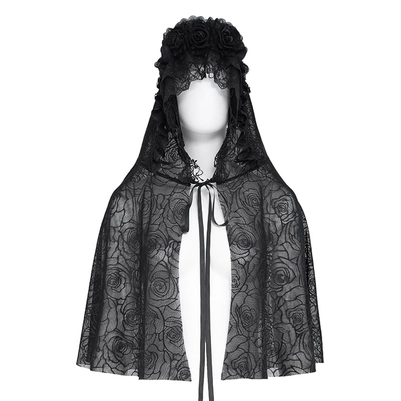 EVA LADY Women's Gothic Rose Hooded Mesh Cape
