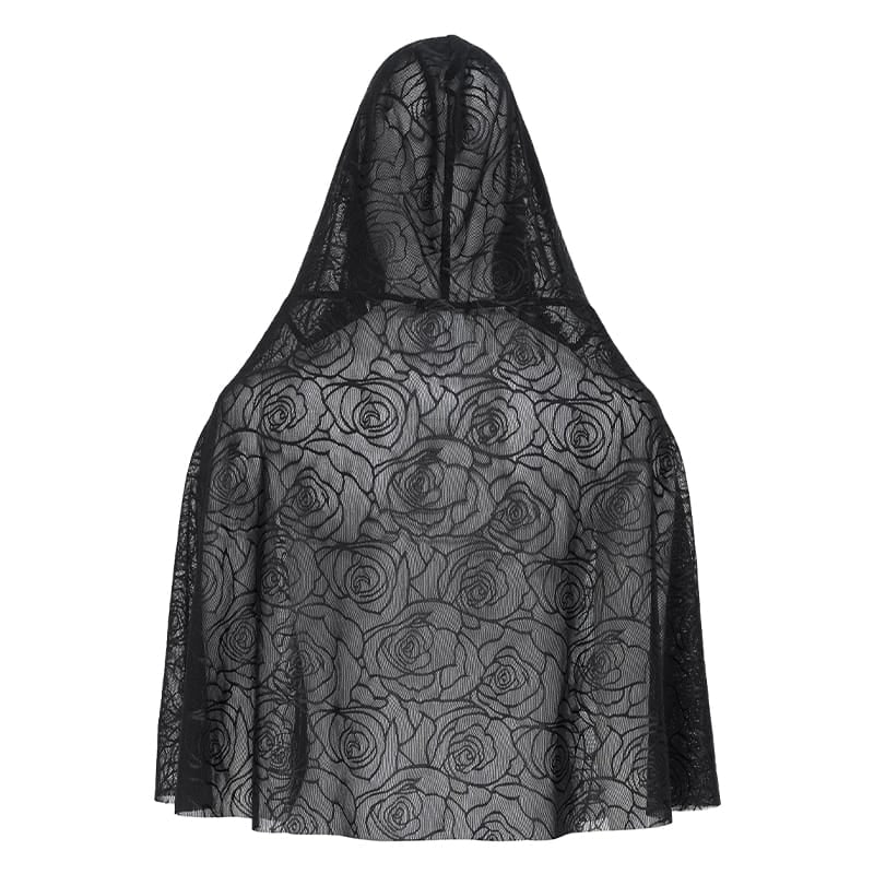 EVA LADY Women's Gothic Rose Hooded Mesh Cape