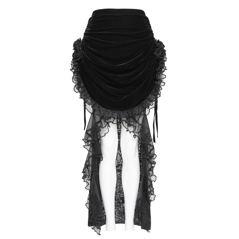 EVA LADY Women's Gothic Rose Lace-up Irregular Hem Skirt Black