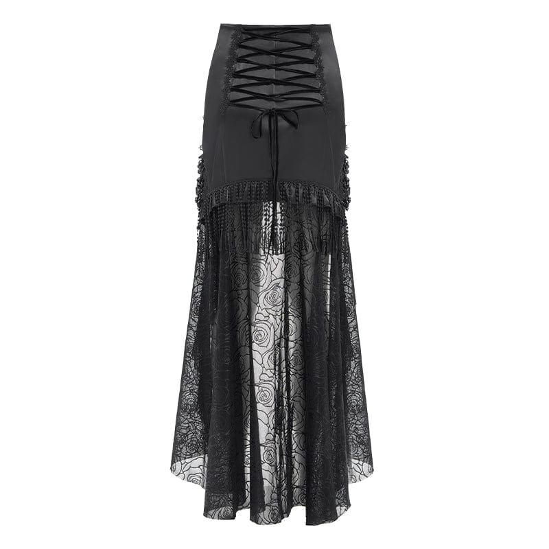 EVA LADY Women's Gothic Rose Mesh Splice High/Low Skirt