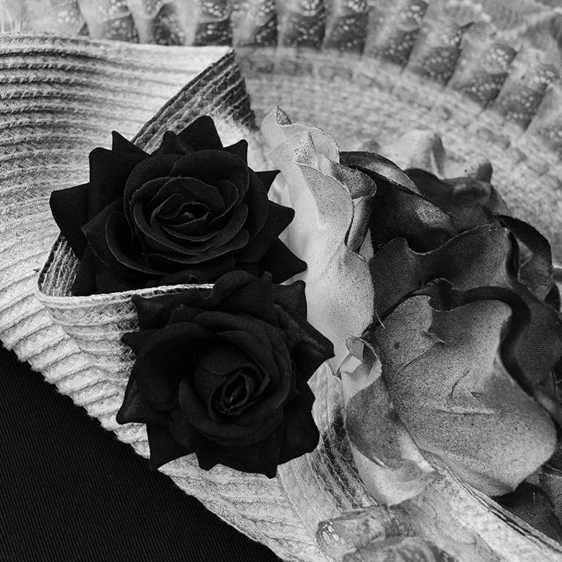 EVA LADY Women's Gothic Rose Ruffled Feathered Hat White-grey