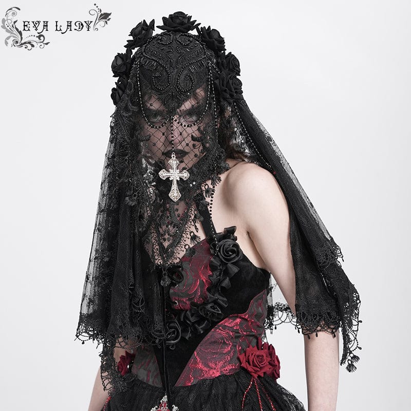 EVA LADY Women's Gothic Rose Tassel Lace Headwear