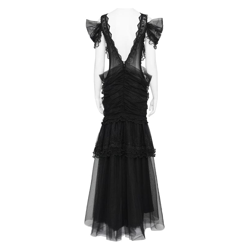 EVA LADY Women's Gothic Ruched Ruffled Off Shoulder Dress