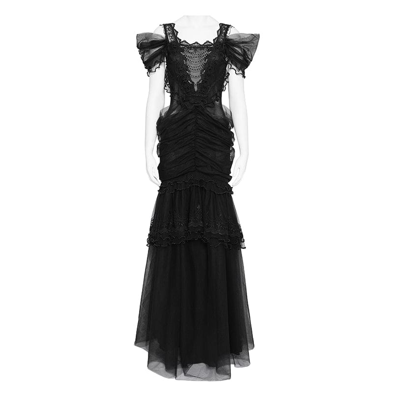 EVA LADY Women's Gothic Ruched Ruffled Off Shoulder Dress