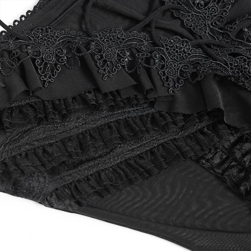 EVA LADY Women's Gothic Ruffled Off Shoulder Flared Sleeved Shirt Black