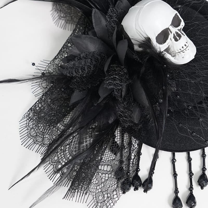 EVA LADY Women's Gothic Skull Feather Beaded Fringe Fascinator Hat