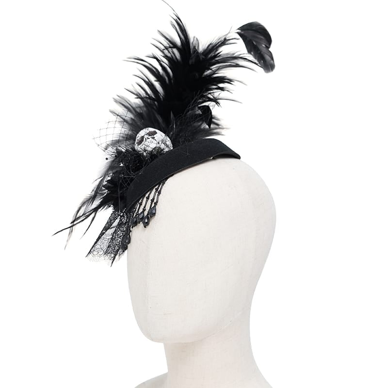 EVA LADY Women's Gothic Skull Feather Beaded Fringe Fascinator Hat