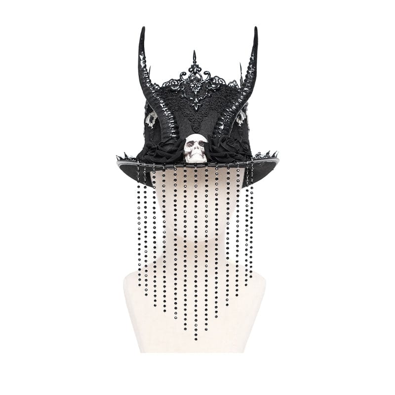 EVA LADY Women's Gothic Skull&Horn Beaded Hat