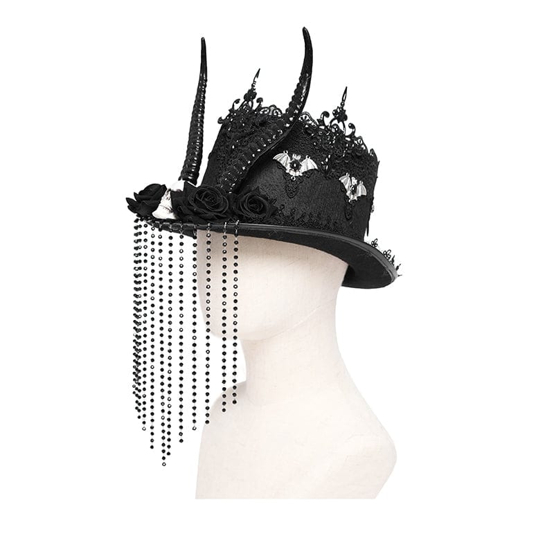 EVA LADY Women's Gothic Skull&Horn Beaded Hat