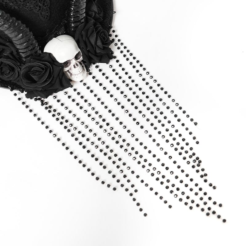 EVA LADY Women's Gothic Skull&Horn Beaded Hat