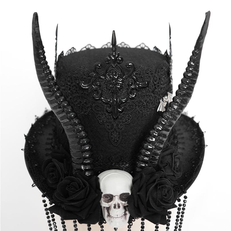 EVA LADY Women's Gothic Skull&Horn Beaded Hat