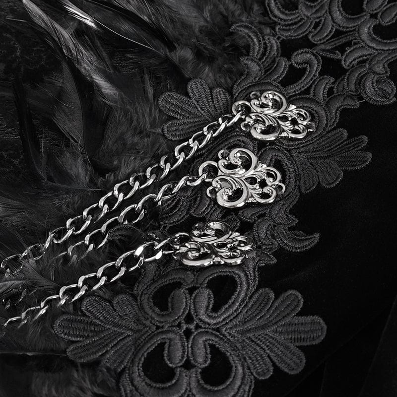 EVA LADY Women's Gothic Stand Collar Floral Embroidered Feather Jacket