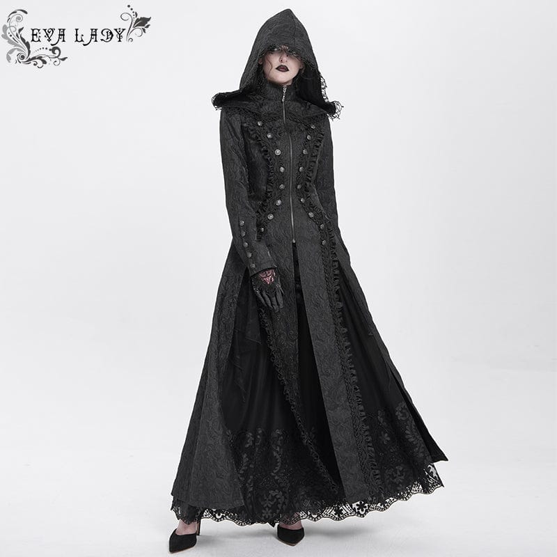 EVA LADY Women's Gothic Stand Collar Ruffled Coat with Hood