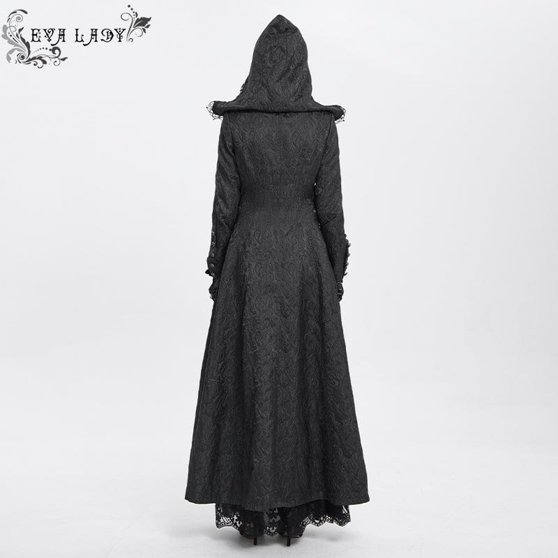 EVA LADY Women's Gothic Stand Collar Ruffled Coat with Hood