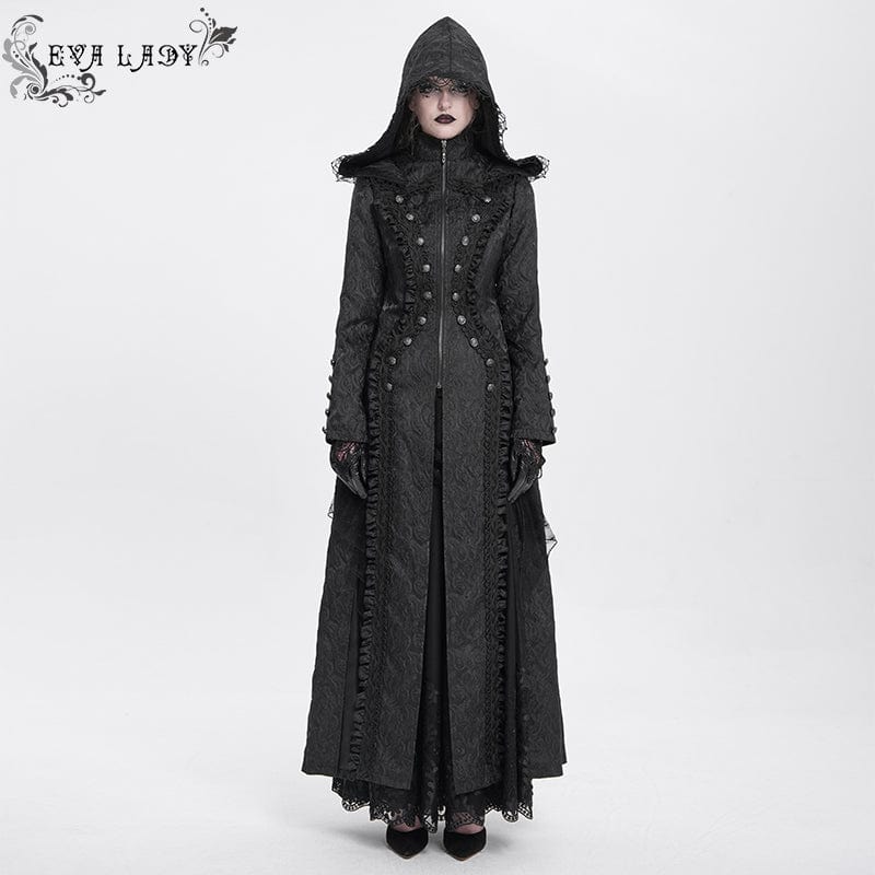 EVA LADY Women's Gothic Stand Collar Ruffled Coat with Hood