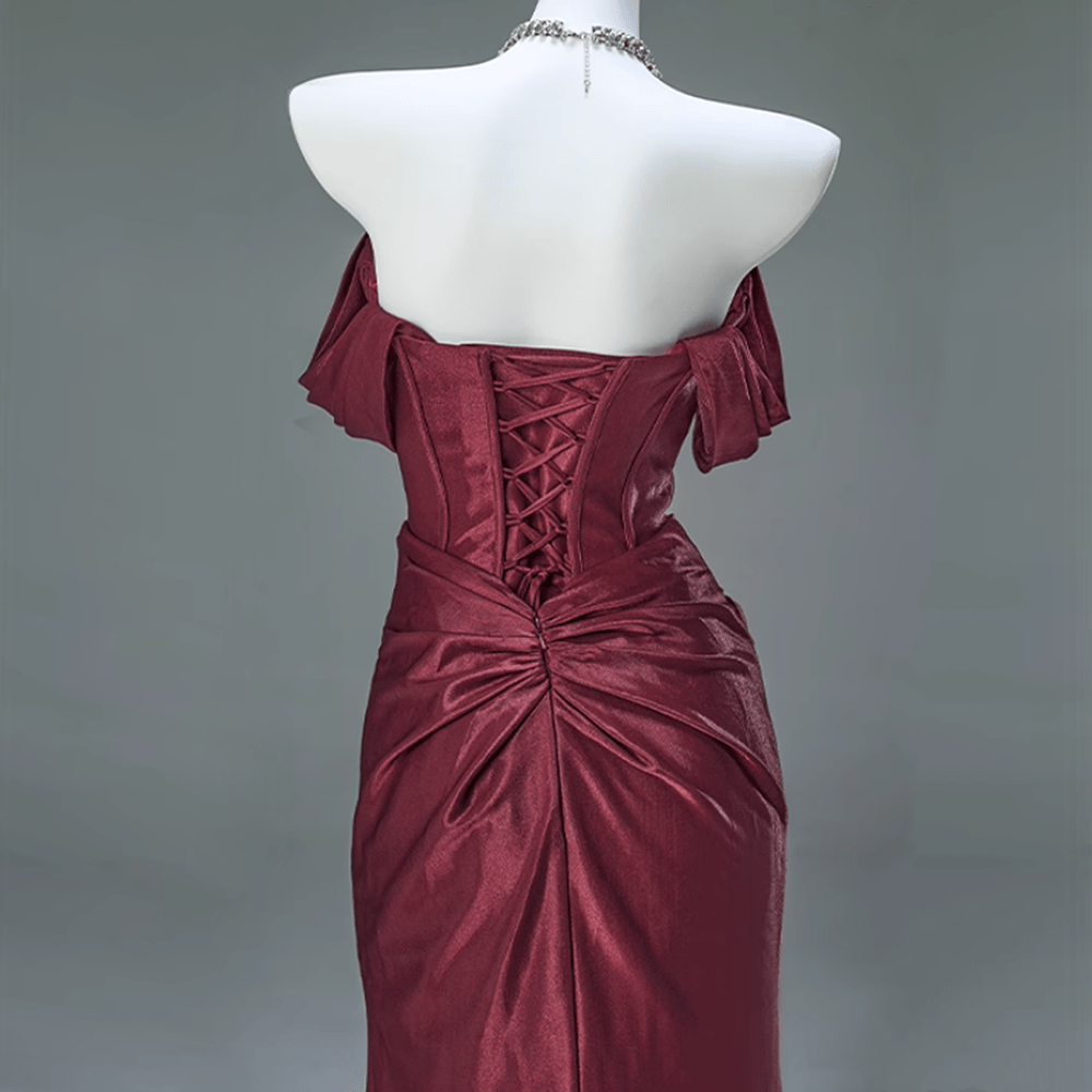 Kobine Custom Gothic Off Shoulder Ruffled Satin Mermaid Ball Gown Wedding Dress