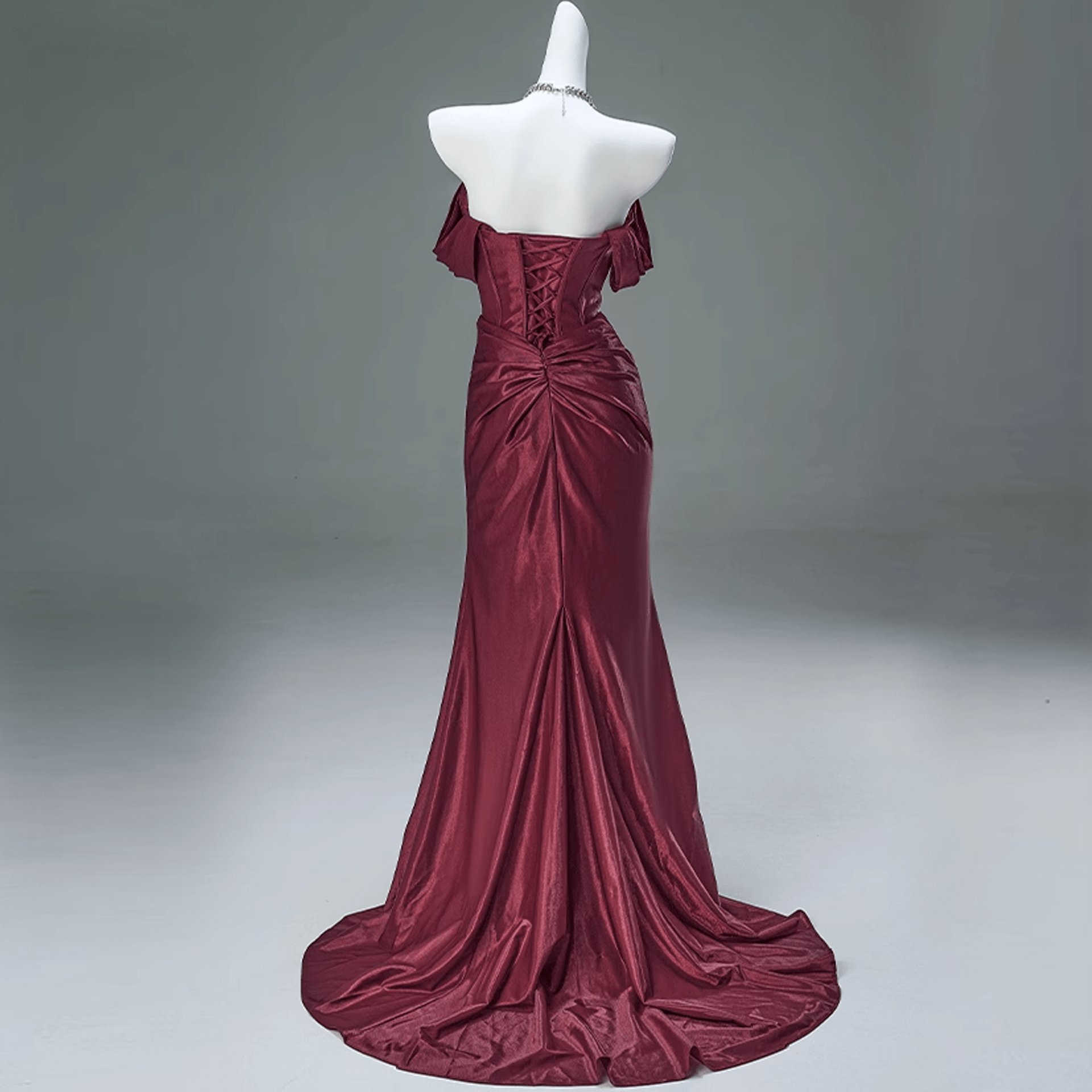 Kobine Custom Gothic Off Shoulder Ruffled Satin Mermaid Ball Gown Wedding Dress