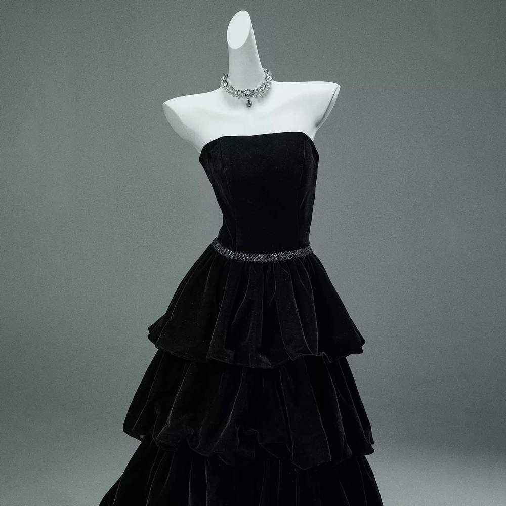 Kobine Custom-made Gothic Strapless Tie-back Multi-layer Velvet Gown Party Dress