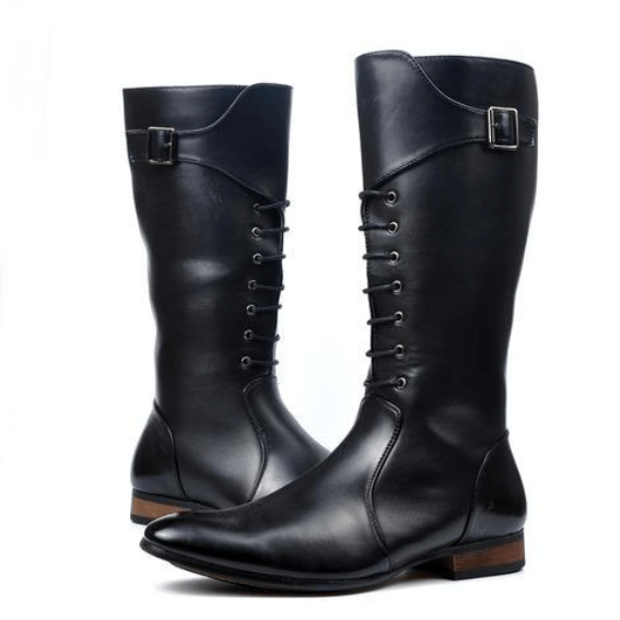 Kobine Men's Buckle Up Zipper Faux Leather Pointed Martin Boots