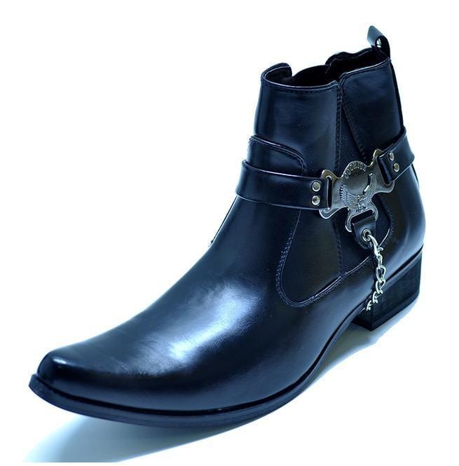 Kobine Men's Faux Leather Suede Pointed Toe Eagle Gusset Harness Ankle Boots