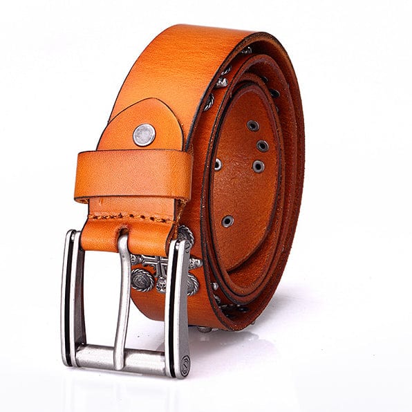 Kobine Men's Gothic Belts With Rivets Of Skulls And Crosses